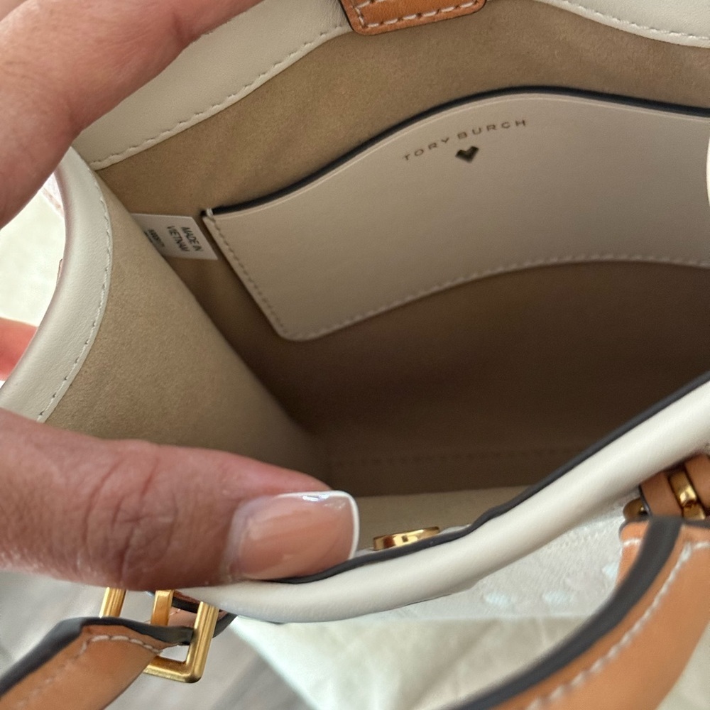 Tory Burch Mini T Monogram Perforated Leather Tote Crossbody, pale pink, NWT - Picture 8 of 11